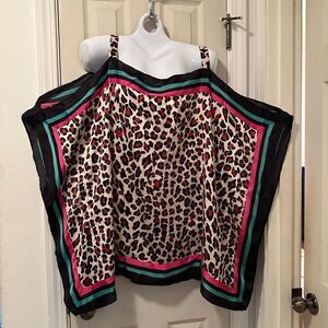 Nee York company bold colored leopard satin tunic with butterfly sleeves - XXL